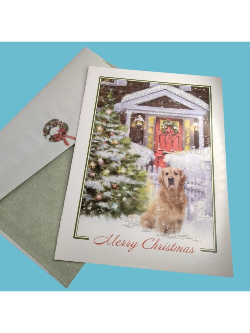 Golden Retriever Greeting Card Merry Christmas from House to Yours Envelope